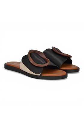 Ciabatta donna Noa Harmon in pelle colore nero e panna. NOA HARMON | 9663-NERO